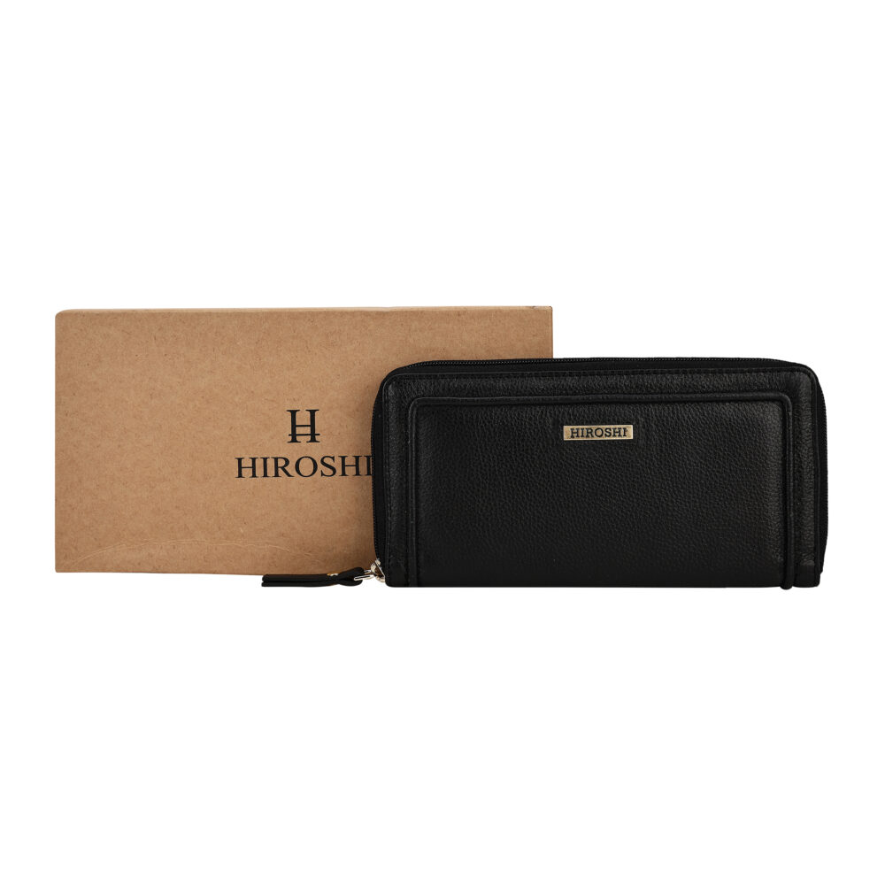 Hiroshi Genuine Leather Ladies Black Zip Around Purse - Image 2