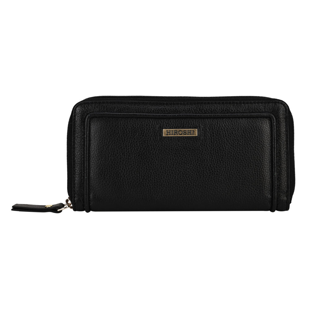 Hiroshi Genuine Leather Ladies Black Zip Around Purse