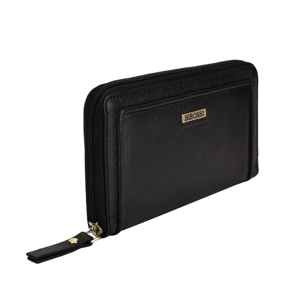 Hiroshi Genuine Leather Ladies Black Zip Around Purse - Image 6