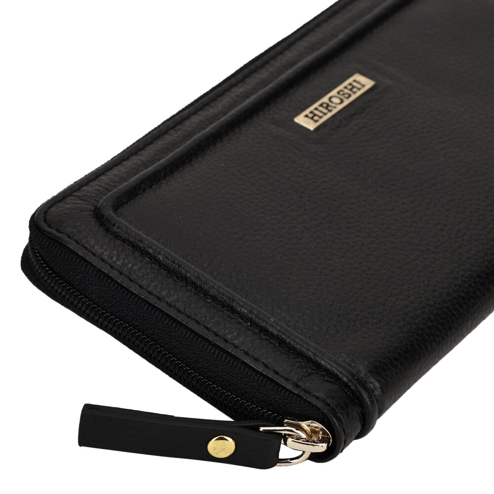 Hiroshi Genuine Leather Ladies Black Zip Around Purse - Image 5