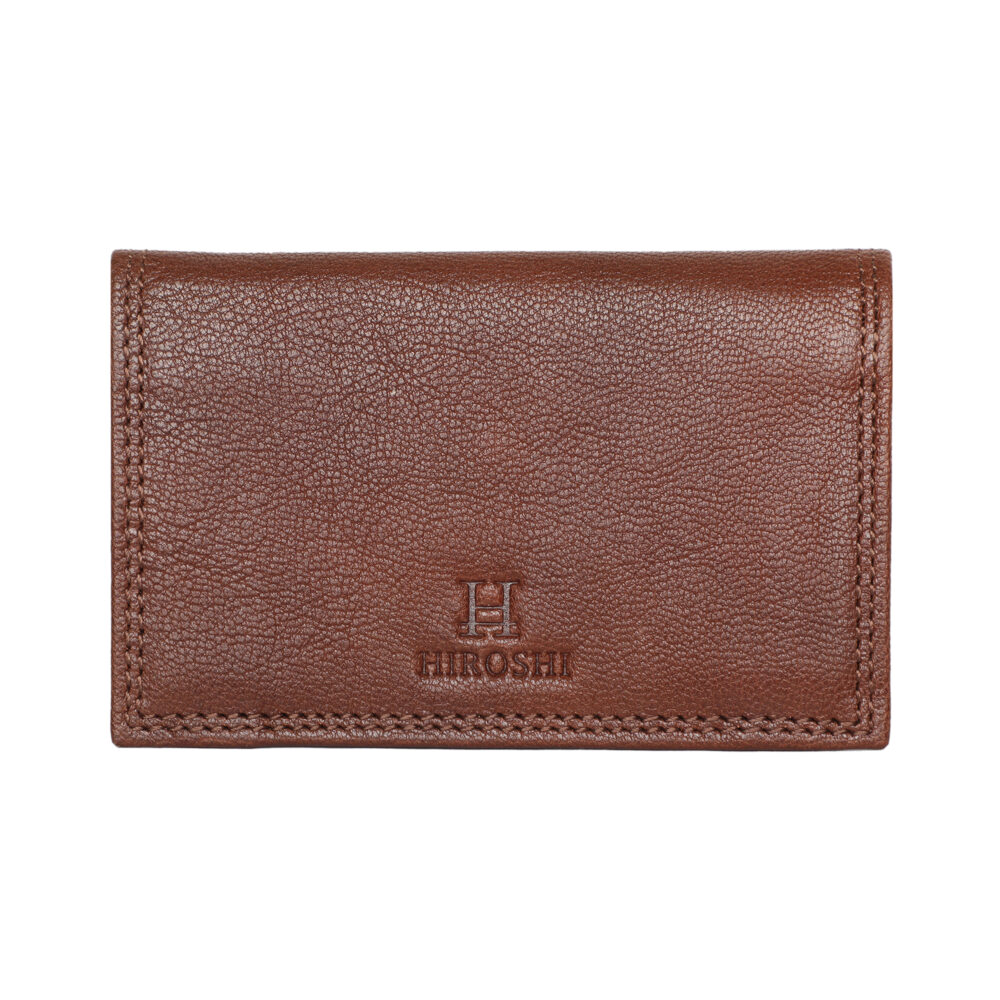 Hiroshi Brown Genuine Leather Compact Visiting Card Holder - Image 3