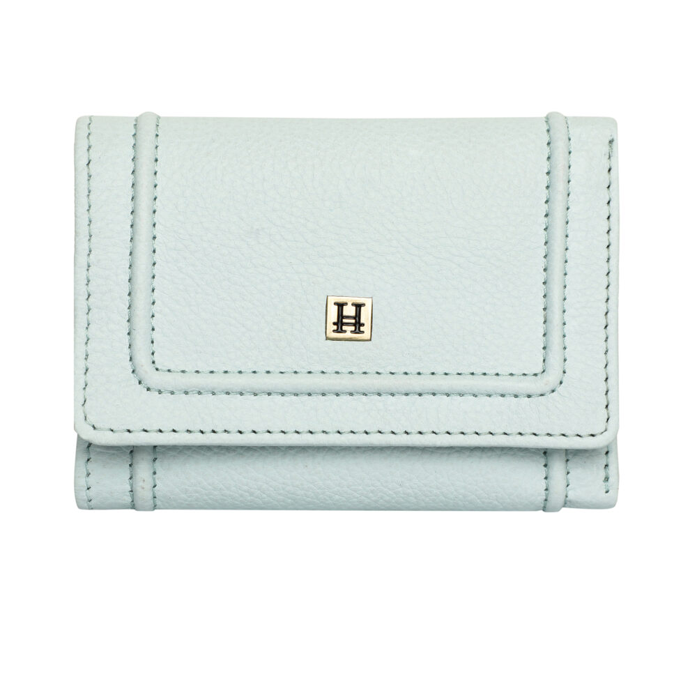 Hiroshi Genuine Leather Ladies Bi Fold Light Blue Purse
