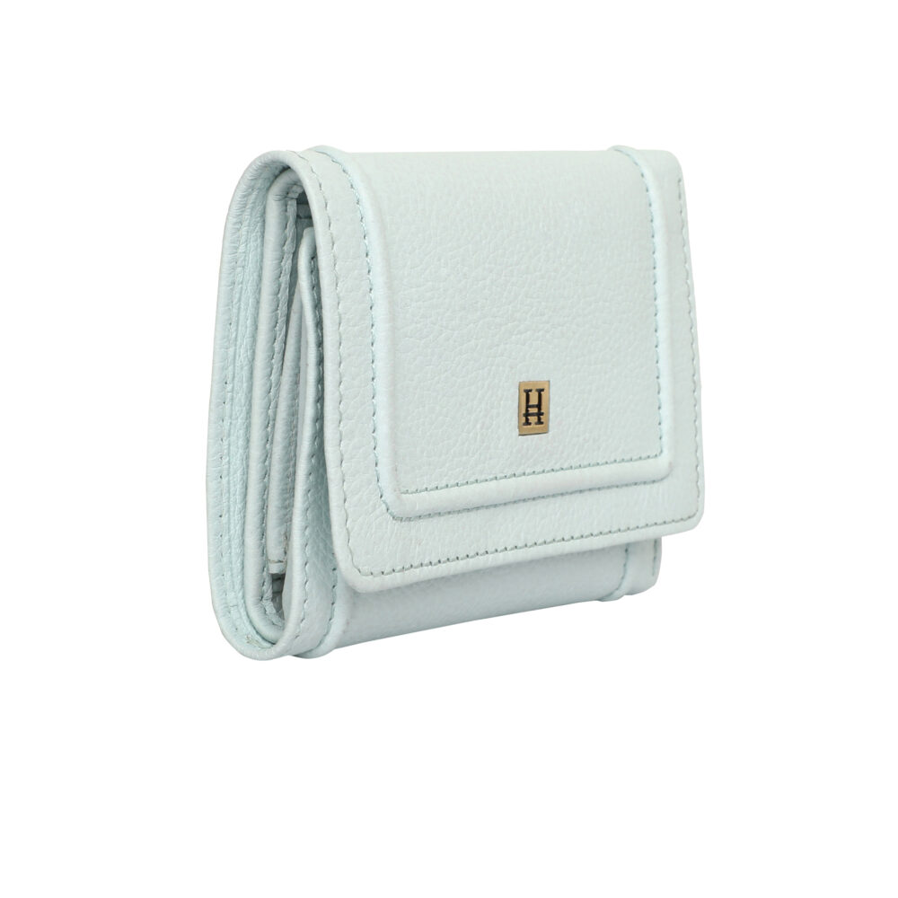 Hiroshi Genuine Leather Ladies Bi Fold Light Blue Purse - Image 4