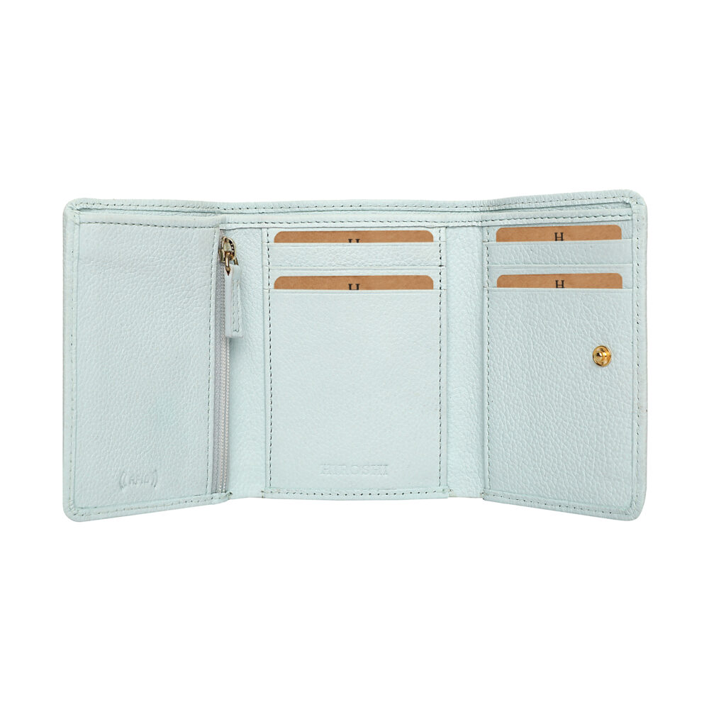 Hiroshi Genuine Leather Ladies Bi Fold Light Blue Purse - Image 2