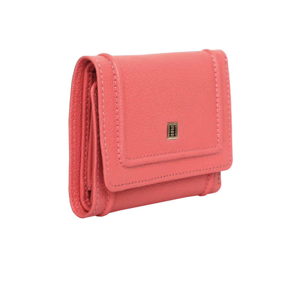 Hiroshi Genuine Leather Ladies Bi Fold Coral Purse - Image 3