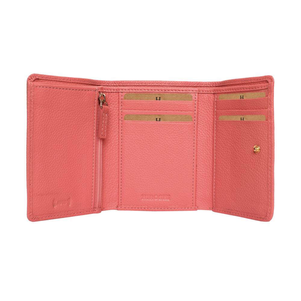 Hiroshi Genuine Leather Ladies Bi Fold Coral Purse - Image 2