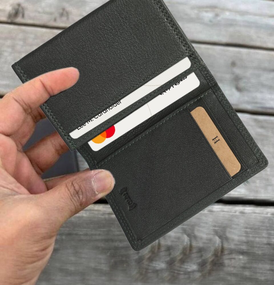 Hiroshi Green Genuine Leather Compact Visiting Card Holder